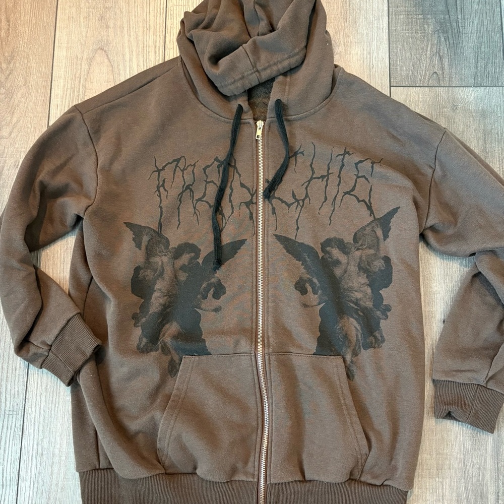 PacSun Brown Hoodie with Black Angel Print
